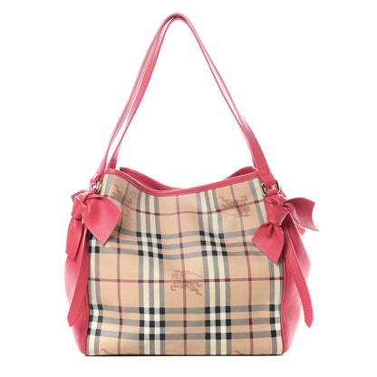 Burberry Haymarket Check Bow Small Canterbury Tote Bright Crimson Pink 1 of 14
