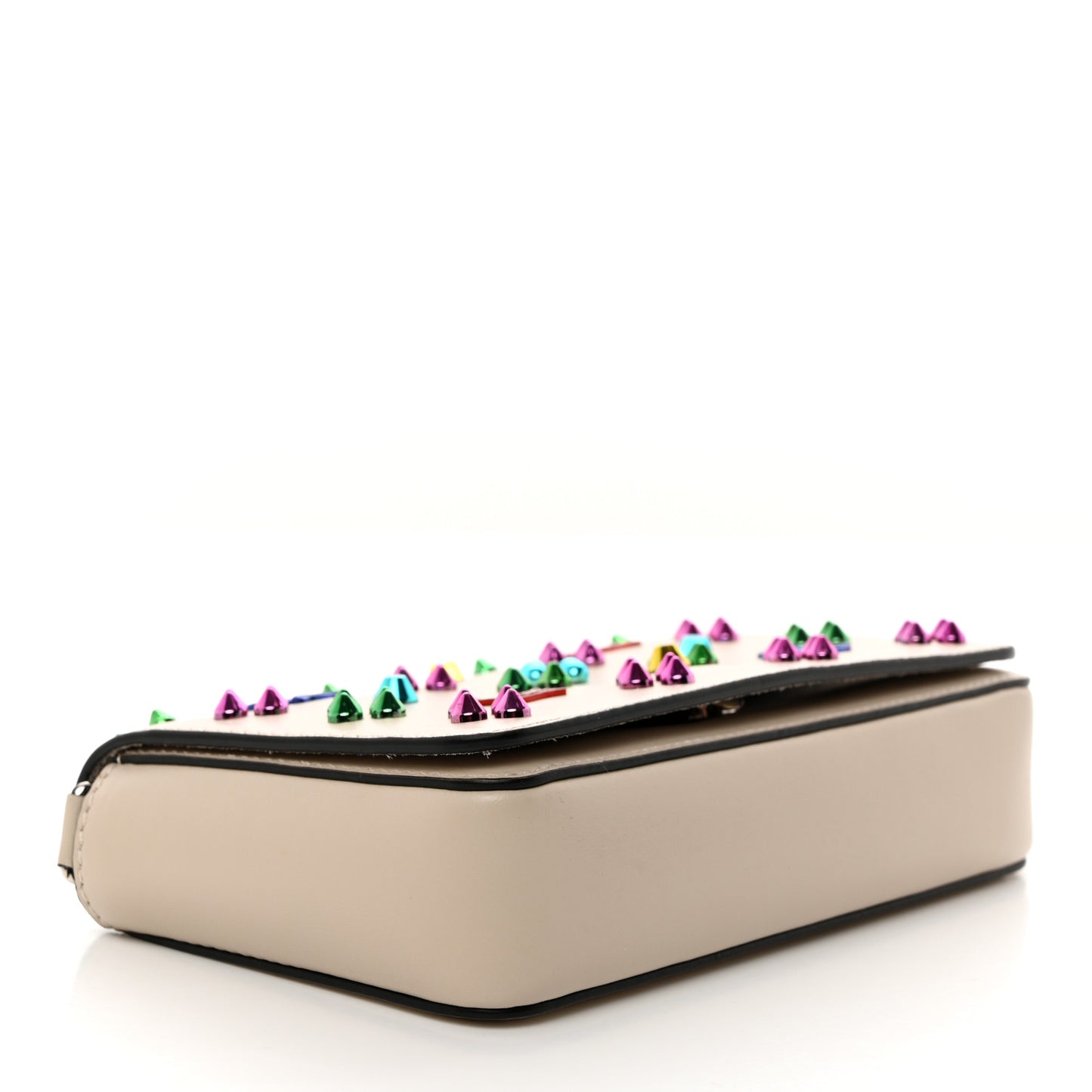 Calfskin Spikes Loubinthesky Zoompouch Crossbody Ivory Multicolor