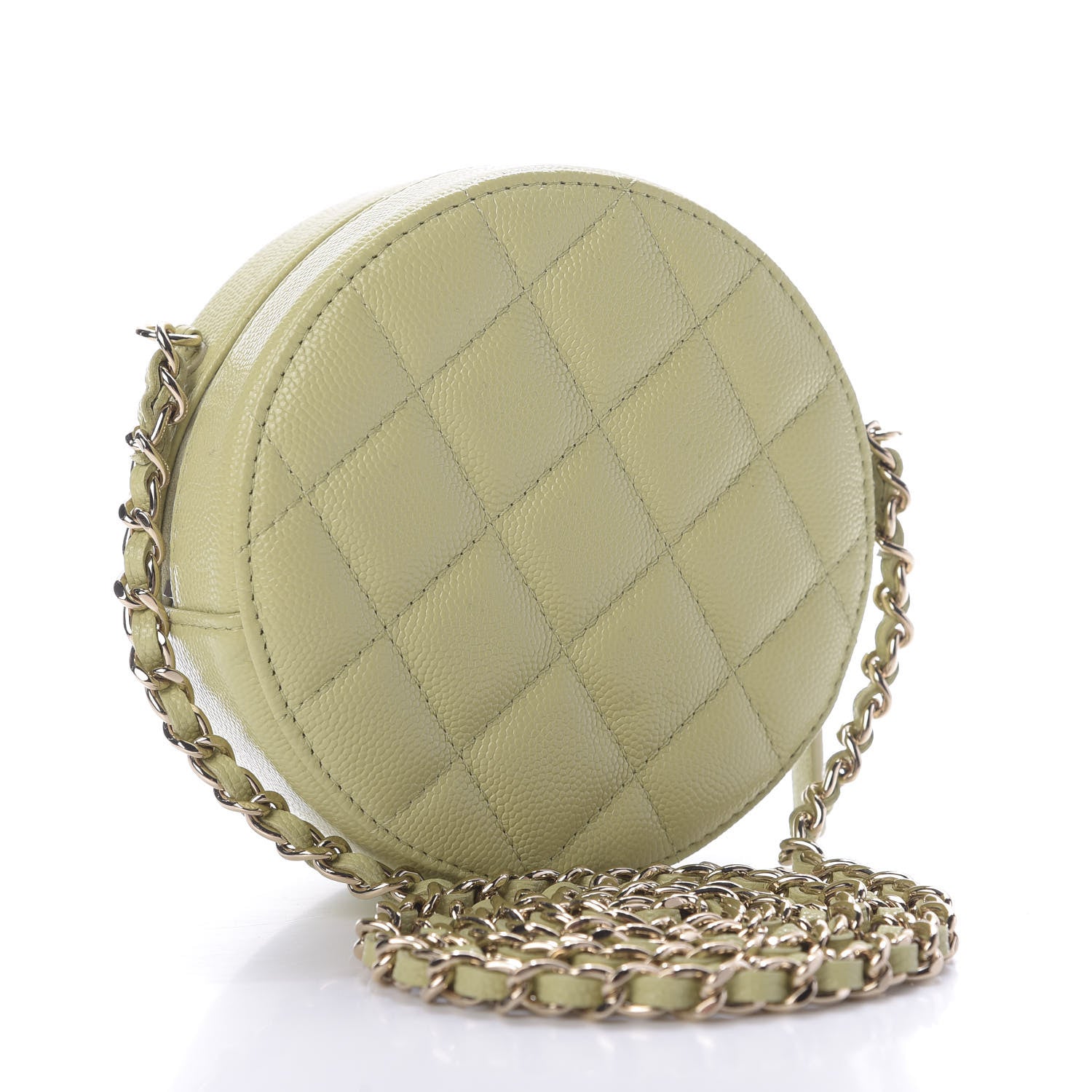 Chanel Caviar Quilted French New Wave Round Clutch With Chain Light Green 3 of 10