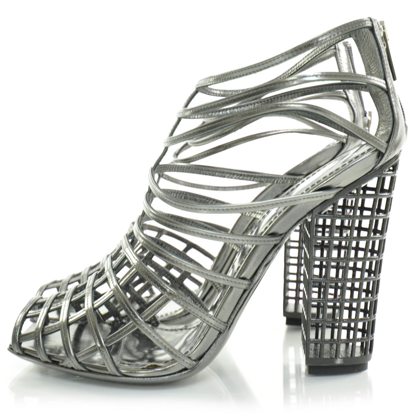 Leather Cage Booties 38 Anthracite
