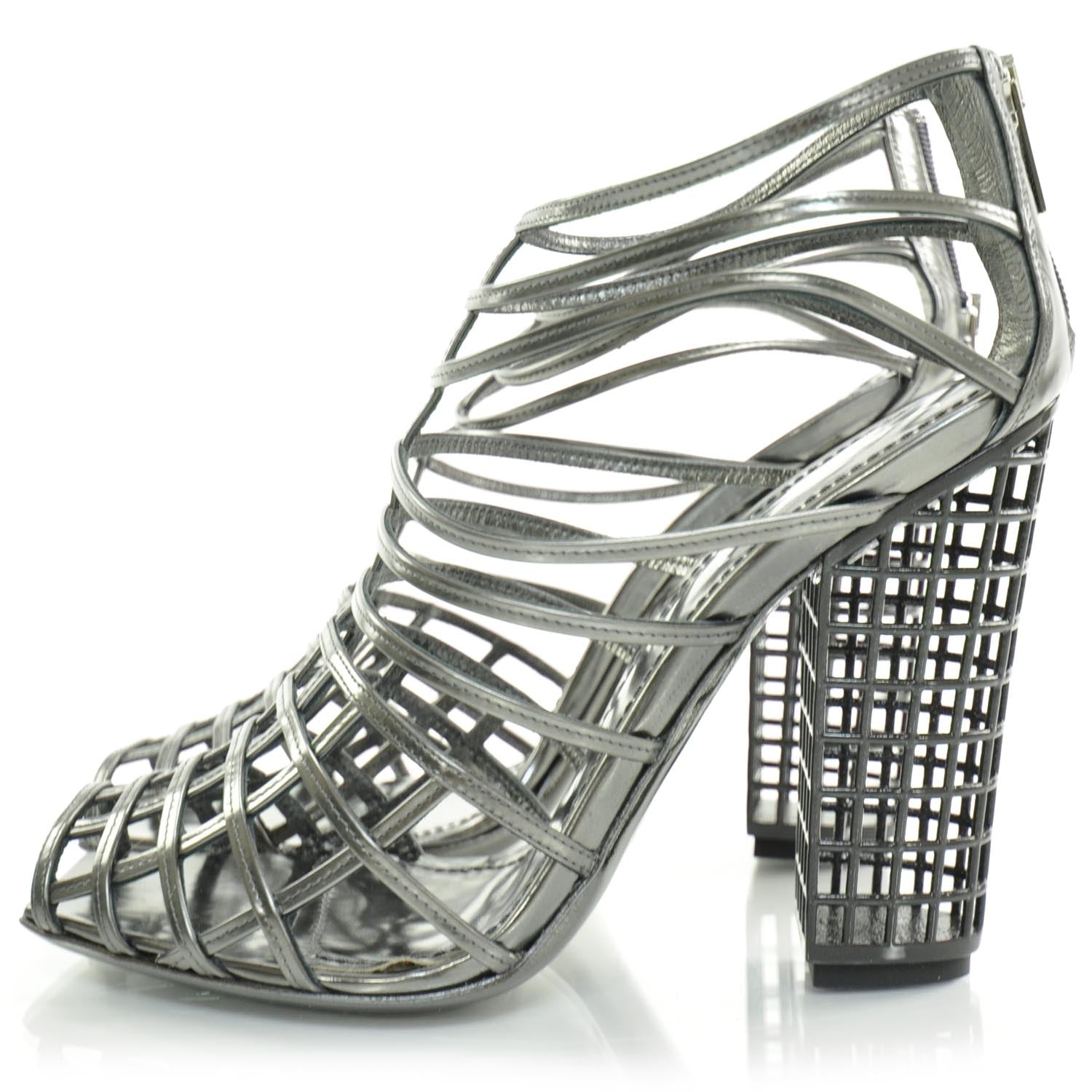 Saint Laurent Leather Cage Booties 38 Anthracite 2 of 8