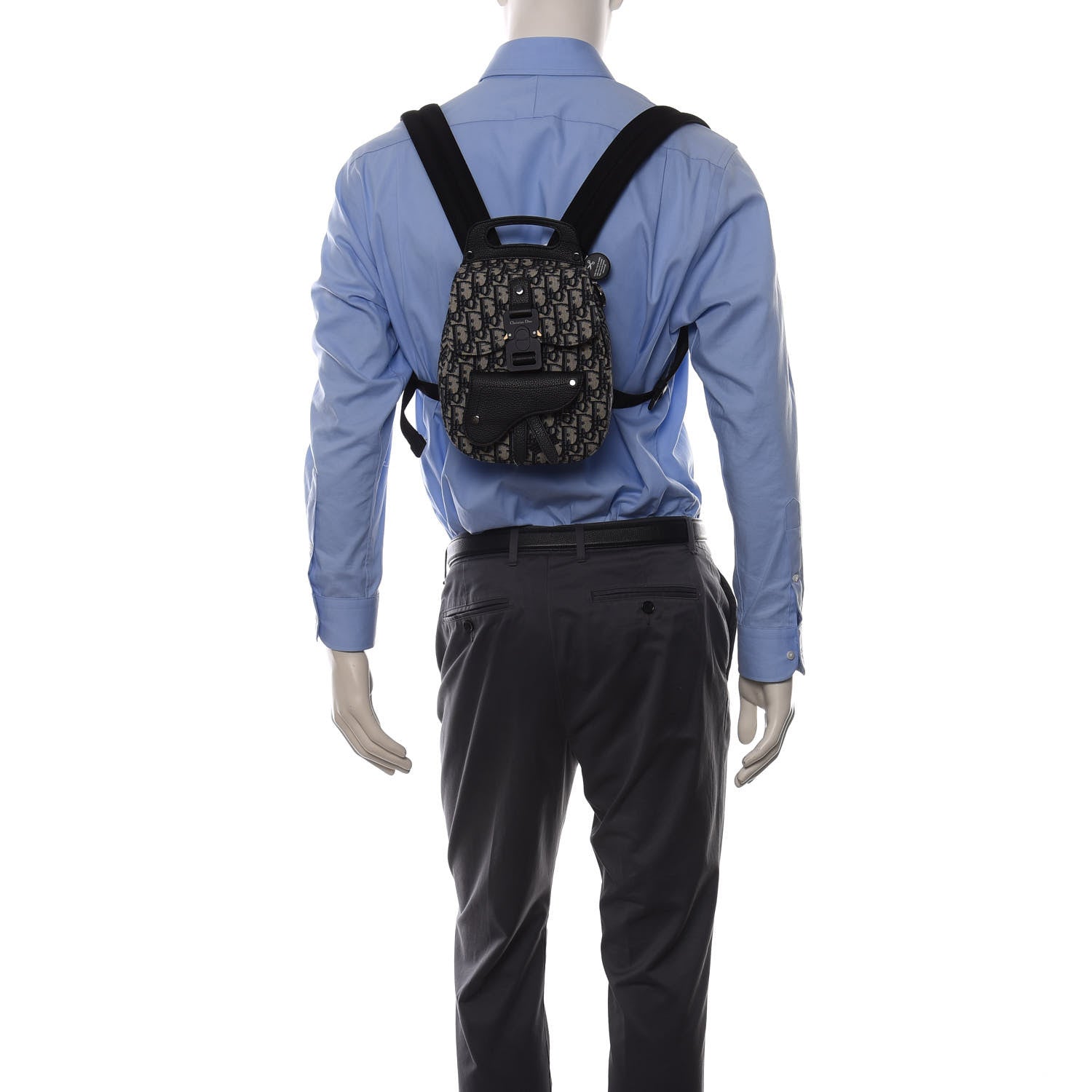 Christian Dior HOMME Oblique Calfskin Mens Mini Saddle Backpack Navy Blue 3 of 9