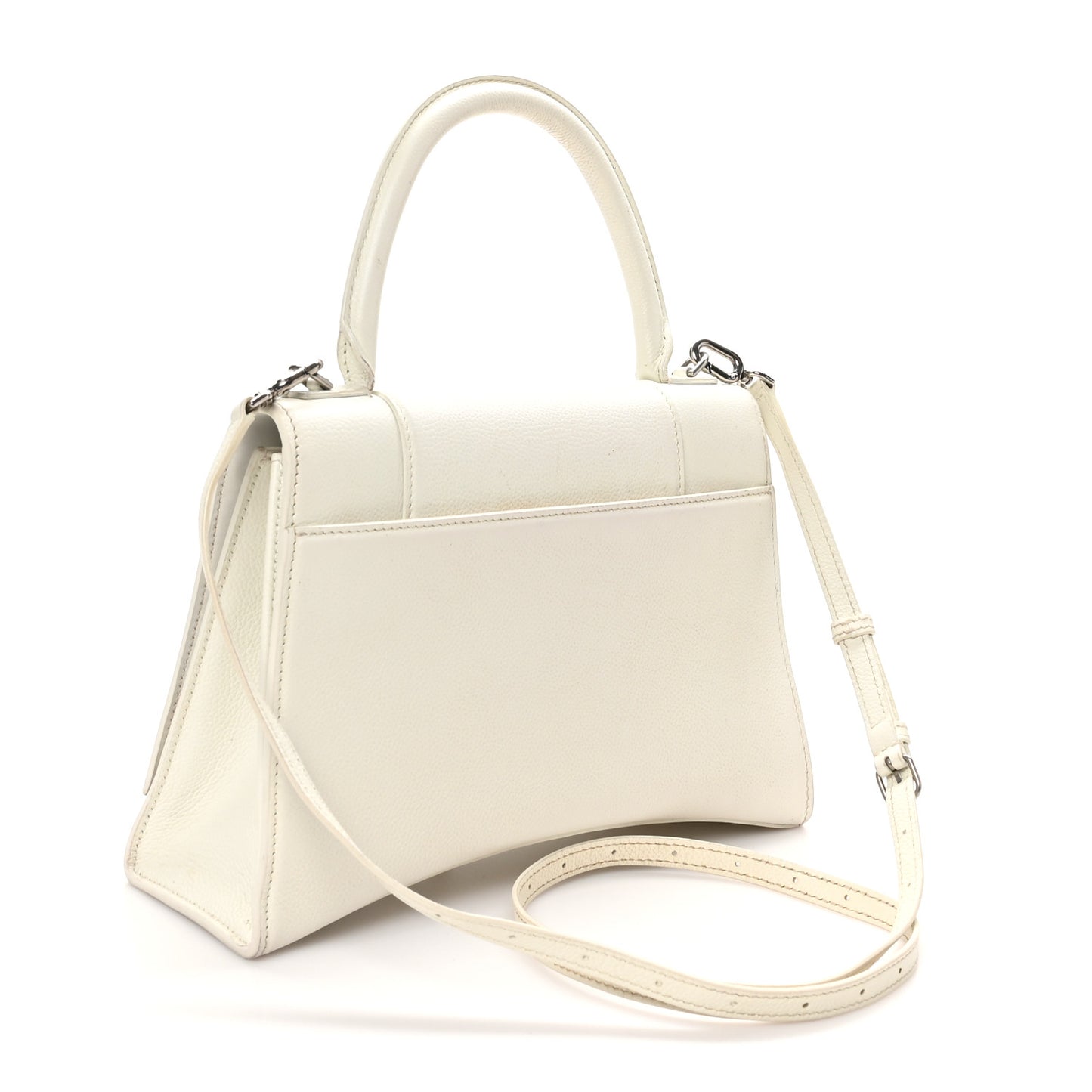 Grained Calfskin Medium Hourglass Top Handle Bag White