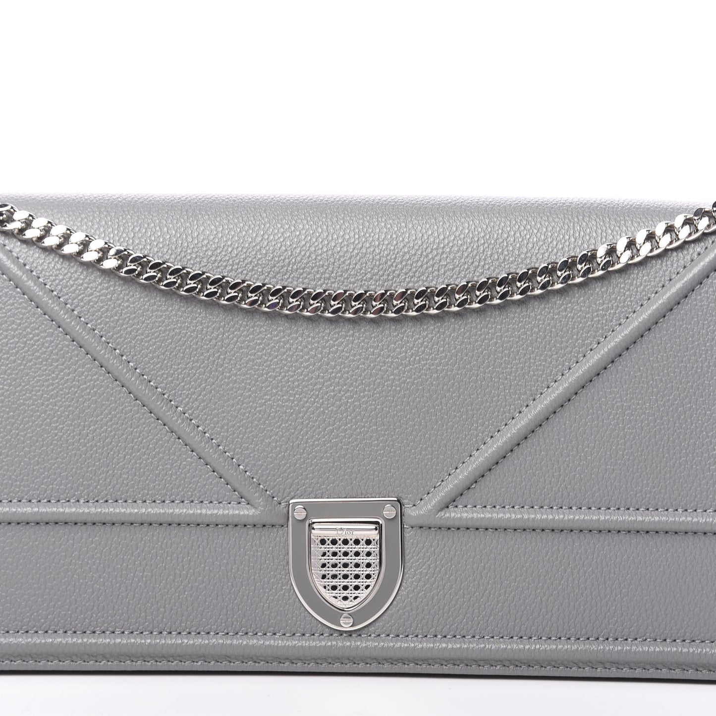 Grained Calfskin Large Diorama Croisiere Chain Wallet Grey