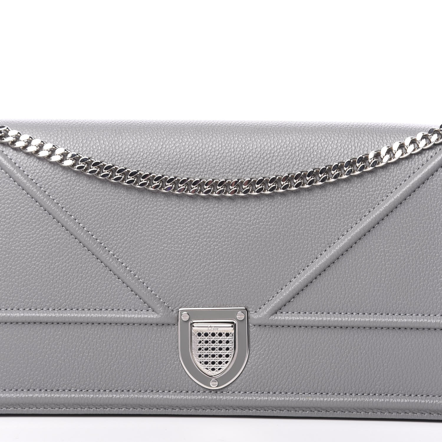Christian Dior Grained Calfskin Large Diorama Croisiere Chain Wallet Grey 9 of 9