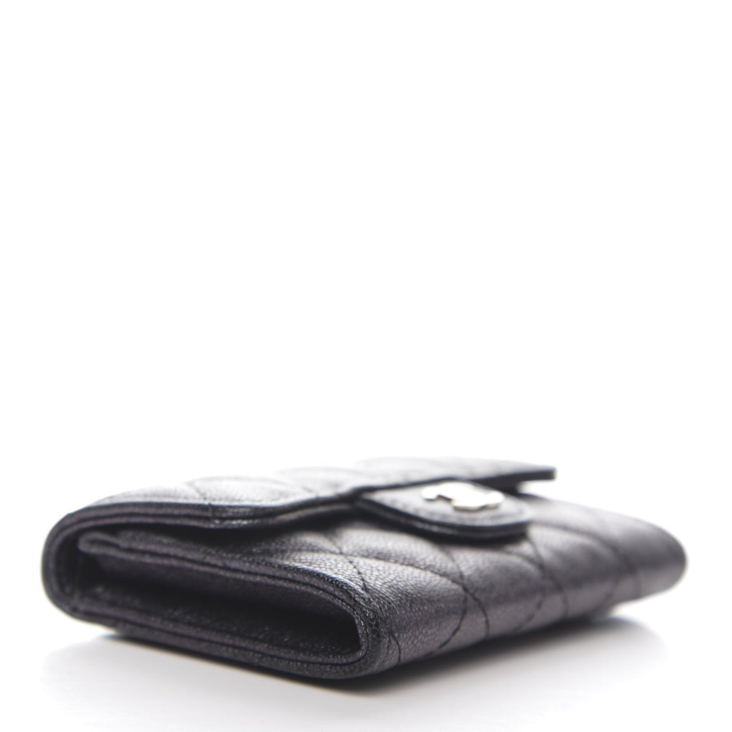 Iridescent Caviar Flap Quilted Card Holder Black