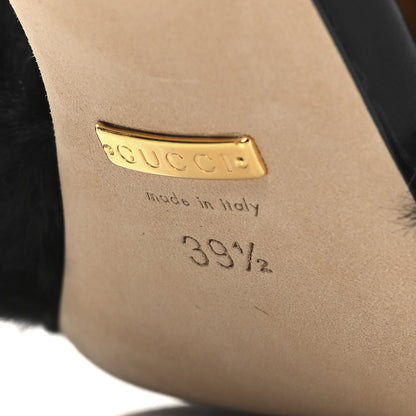 Gucci X ADIDAS Malaga Kid Fur Horsebit High Heel Mules 39.5 Black White 8 of 11
