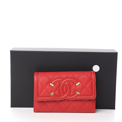 Chanel Caviar Quilted Medium Filigree Flap Wallet Red 9 of 9