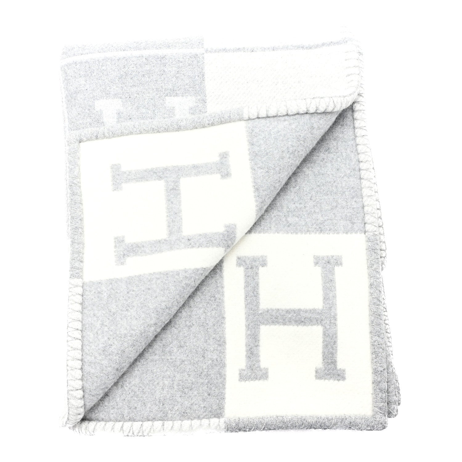 Hermes Wool Cashmere Avalon III Throw Blanket Ecru Gris Clair 2 of 3