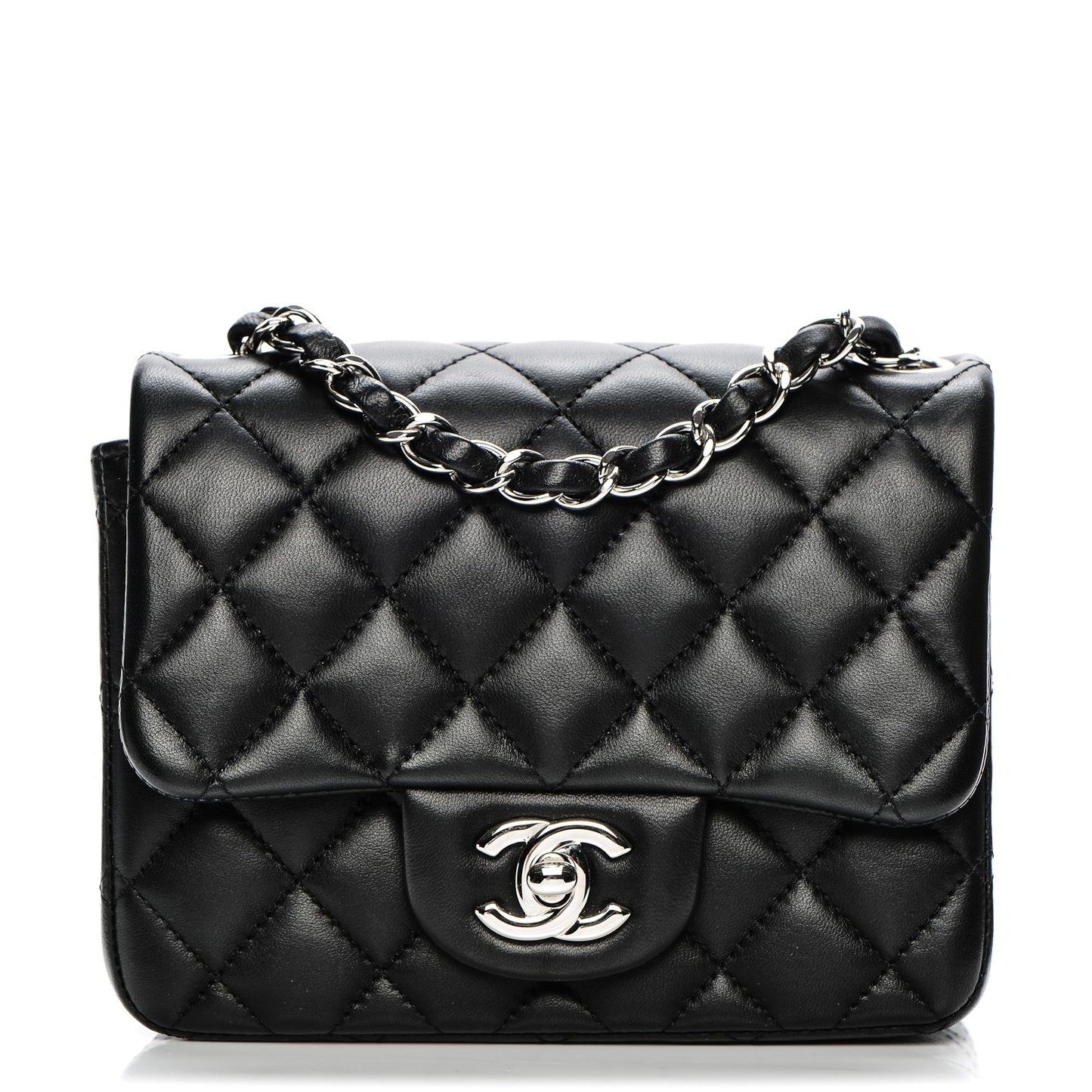 Lambskin Quilted Mini Square Flap Black
