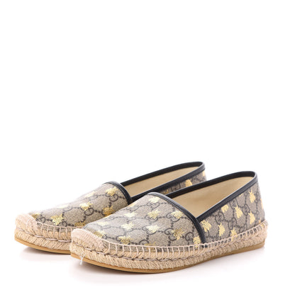 Gucci GG Supreme Monogram Bees Espadrille Flats 36.5 Beige Ebony Oro Black 3 of 7