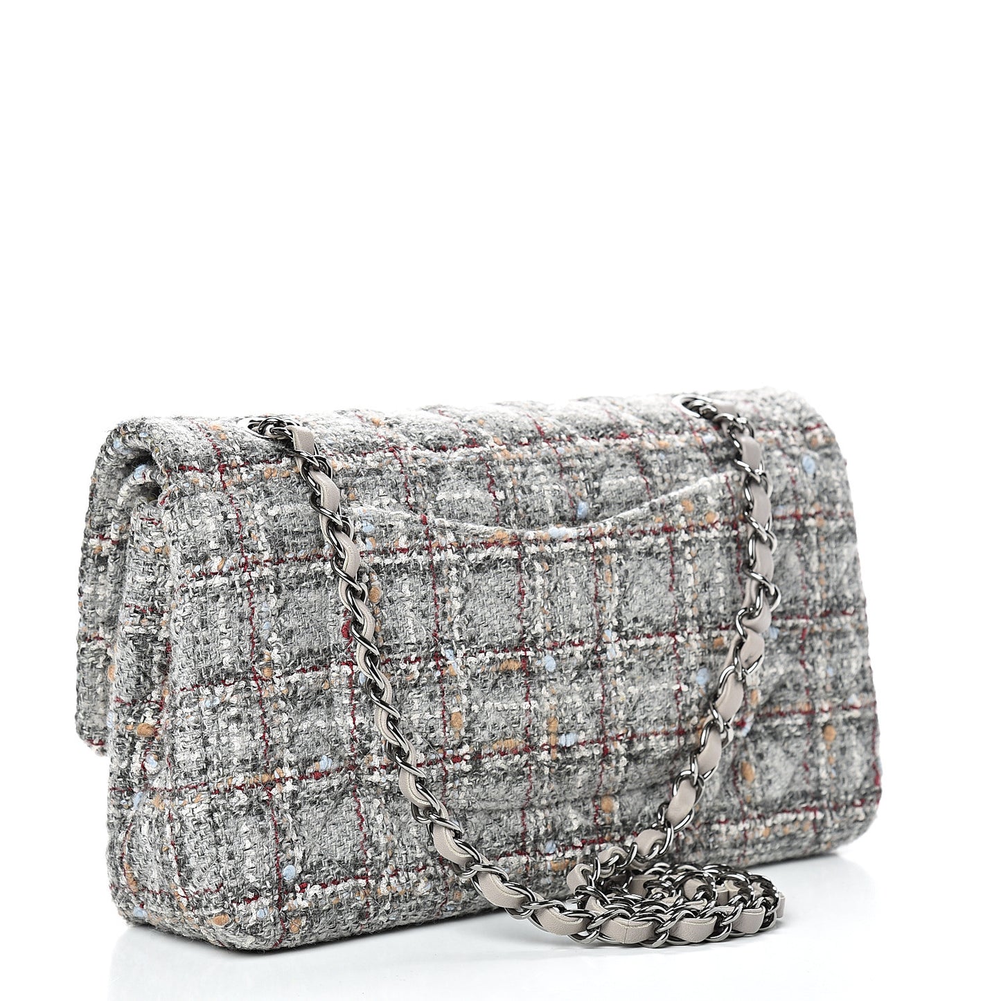 Tweed Quilted Medium Double Flap Grey Multicolor
