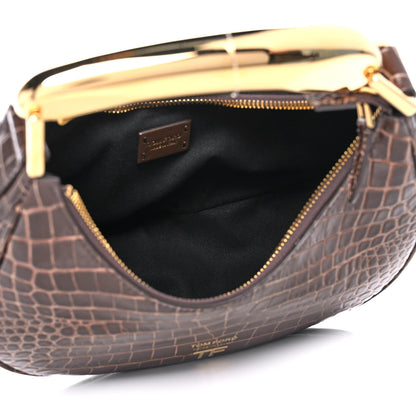 Tom Ford Calfskin Crocodile Embossed Mini Bianca Hobo Chestnut 4 of 9