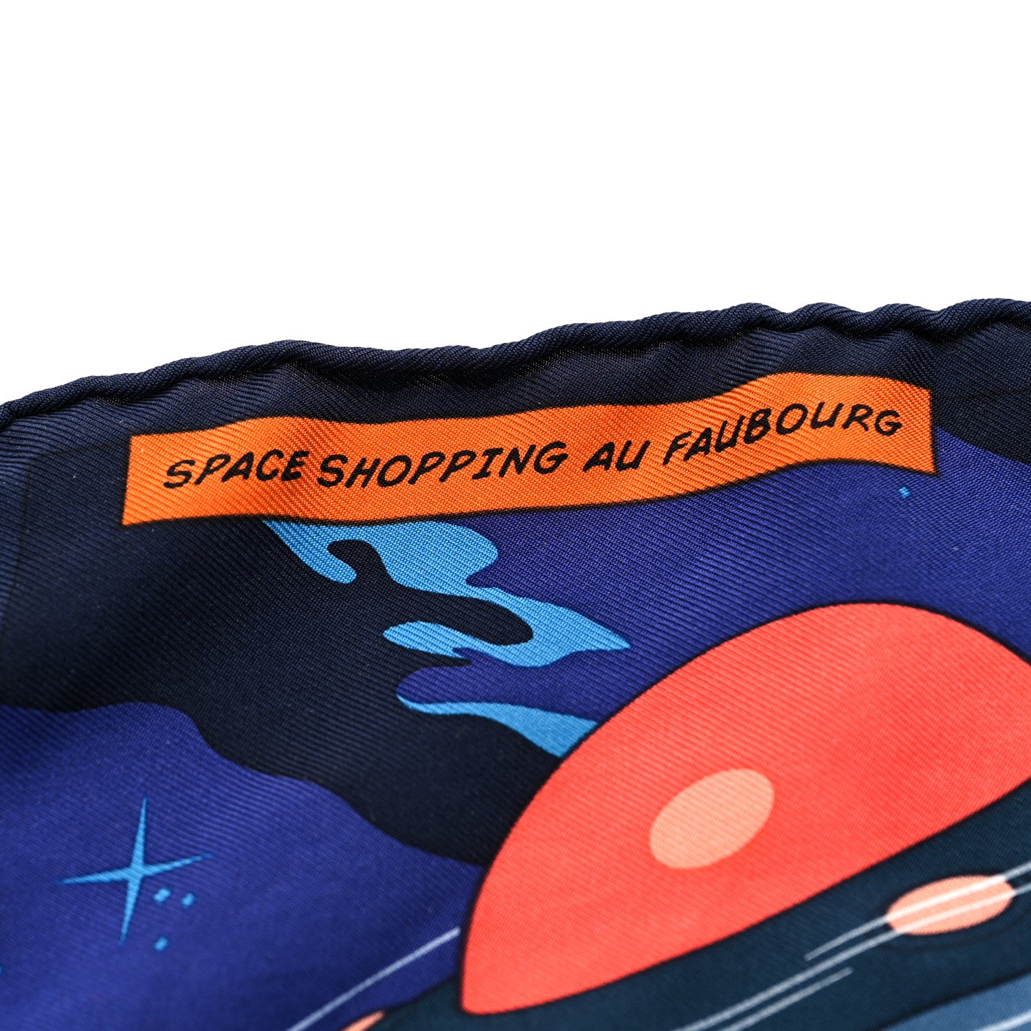 Hermes Silk Space Shopping Au Faubourg Pocket Square Marine Orange Violet 3 of 4