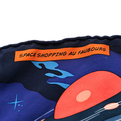 Hermes Silk Space Shopping Au Faubourg Pocket Square Marine Orange Violet 3 of 4