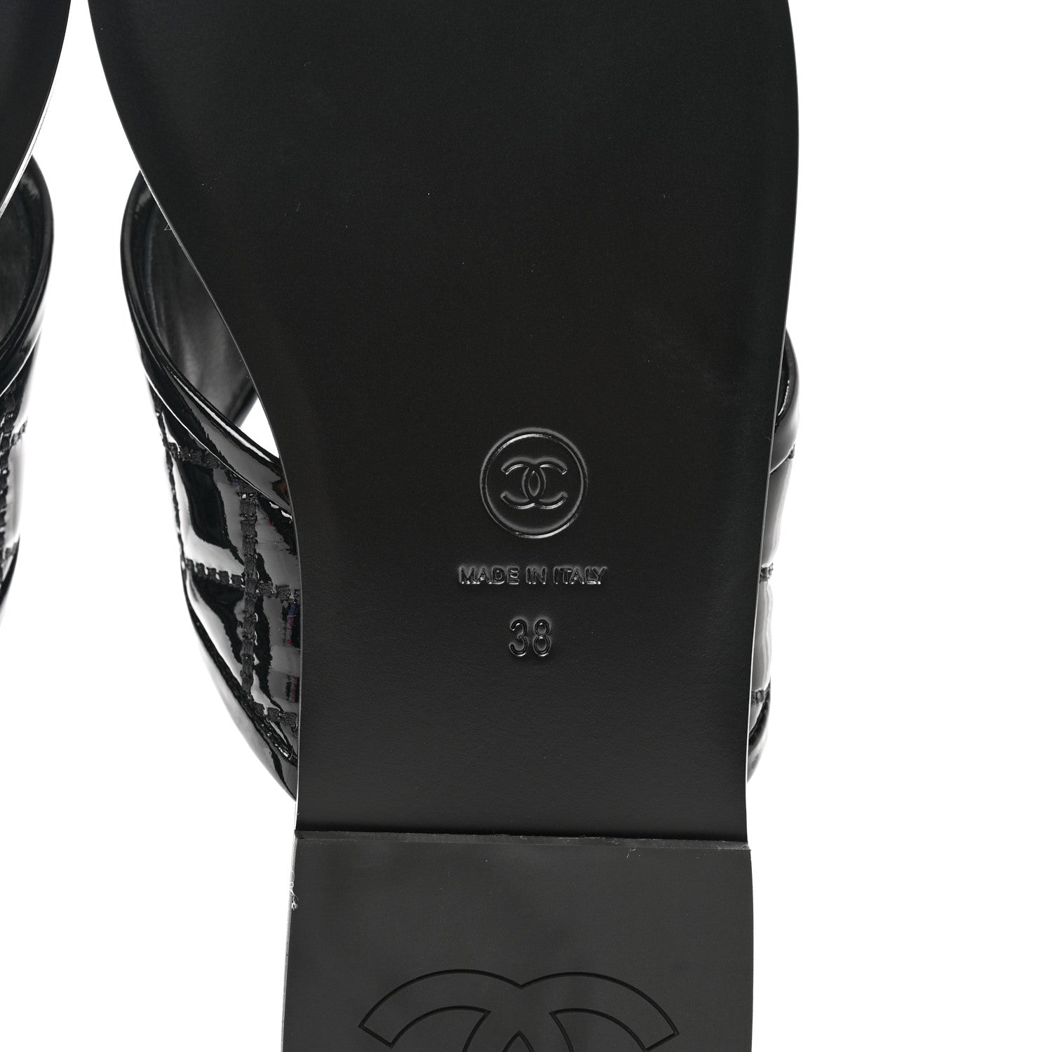 Chanel Patent Quilted CC Sandals 38 Black 6 of 9
