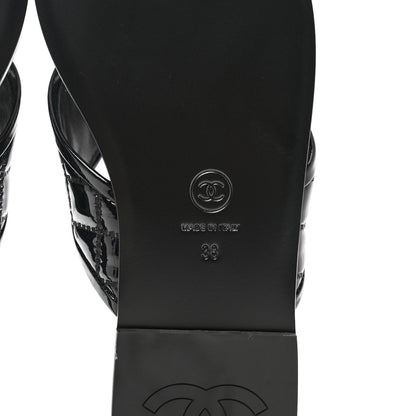 Chanel Patent Quilted CC Sandals 38 Black 6 of 9