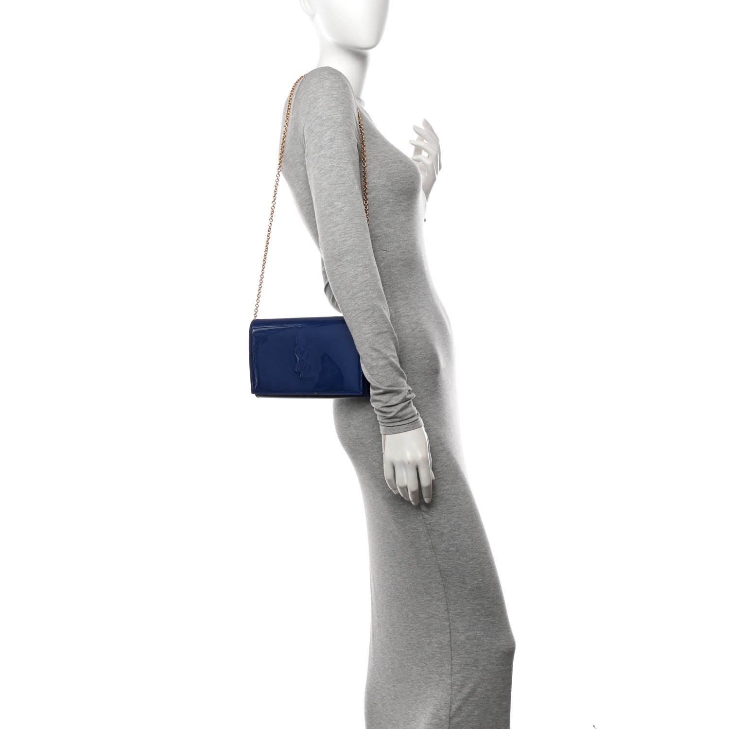 Saint Laurent Patent Calfskin Belle de Jour Chain Clutch Blue 2 of 11