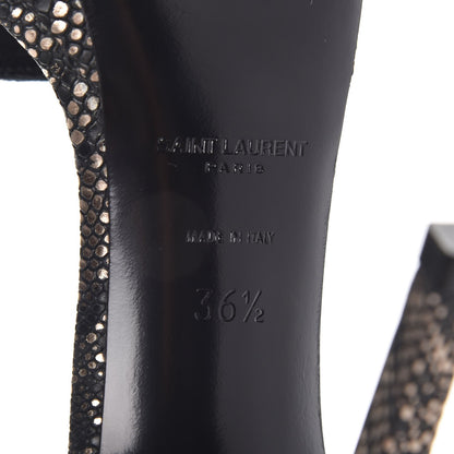 Saint Laurent Metallic Python Calfskin Embossed Disco Jane 105 Ankle Strap Sandals 36.5 Black Gold 6 of 8