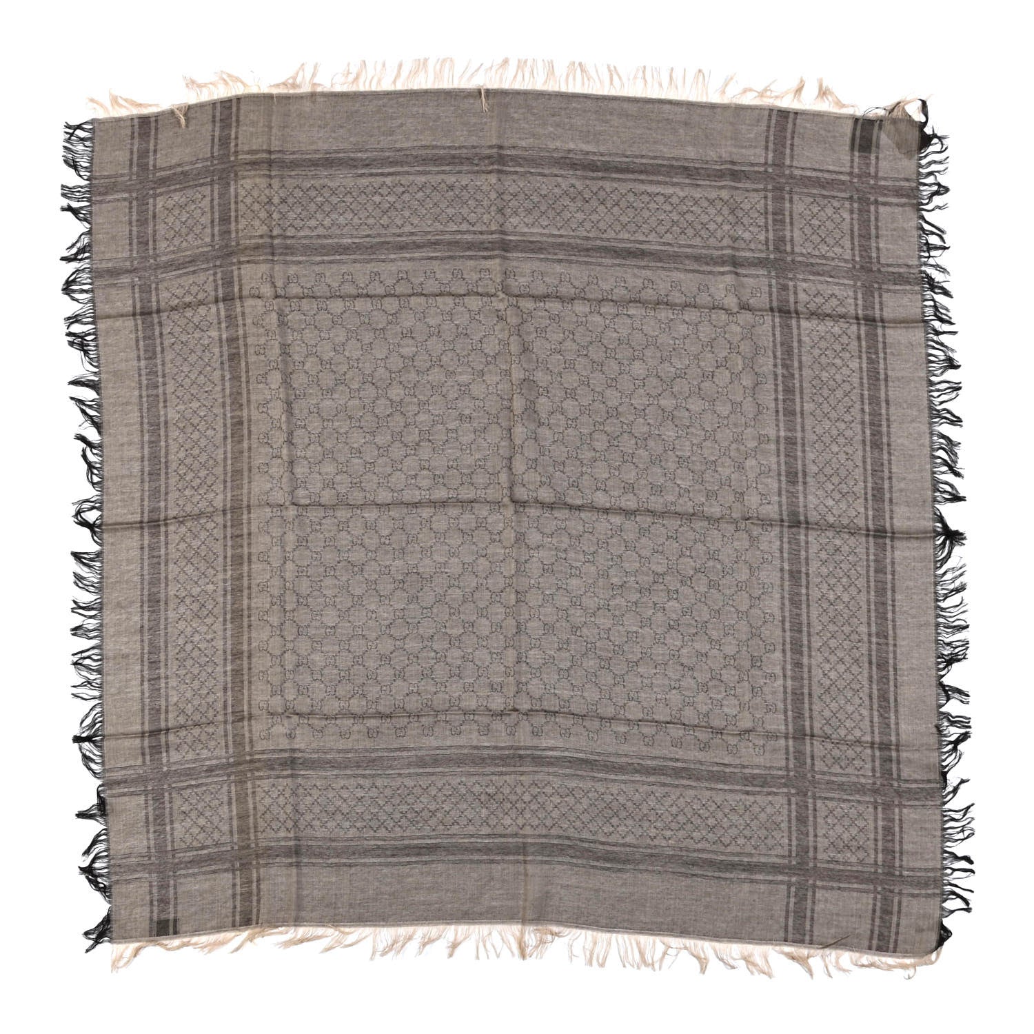 Gucci Wool Silk GG Monogram Diamante Plaid Surviee Shawl Beige Dark Brown 1 of 4