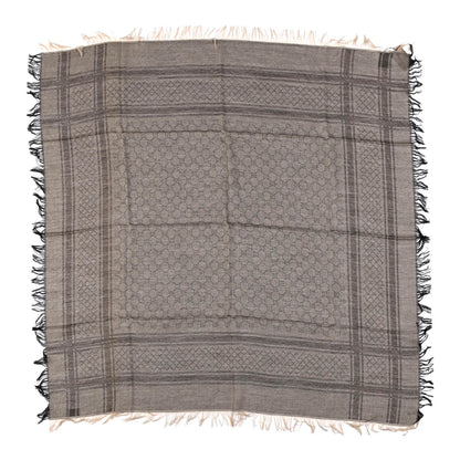 Gucci Wool Silk GG Monogram Diamante Plaid Surviee Shawl Beige Dark Brown 1 of 4
