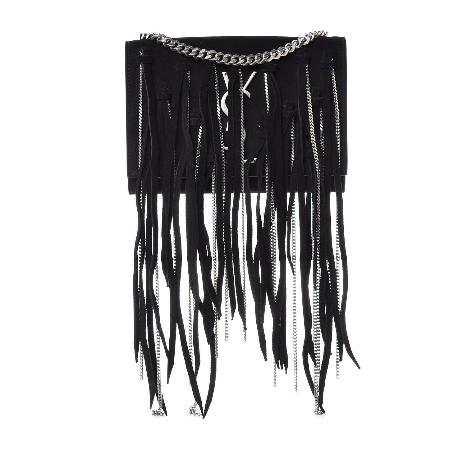 Suede Fringe Chain Small Monogram Satchel Black