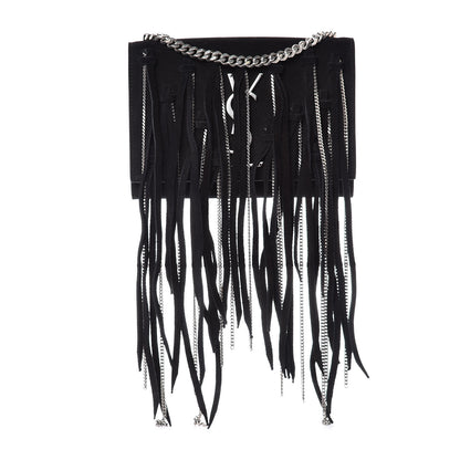 Saint Laurent Suede Fringe Chain Small Monogram Satchel Black 1 of 8