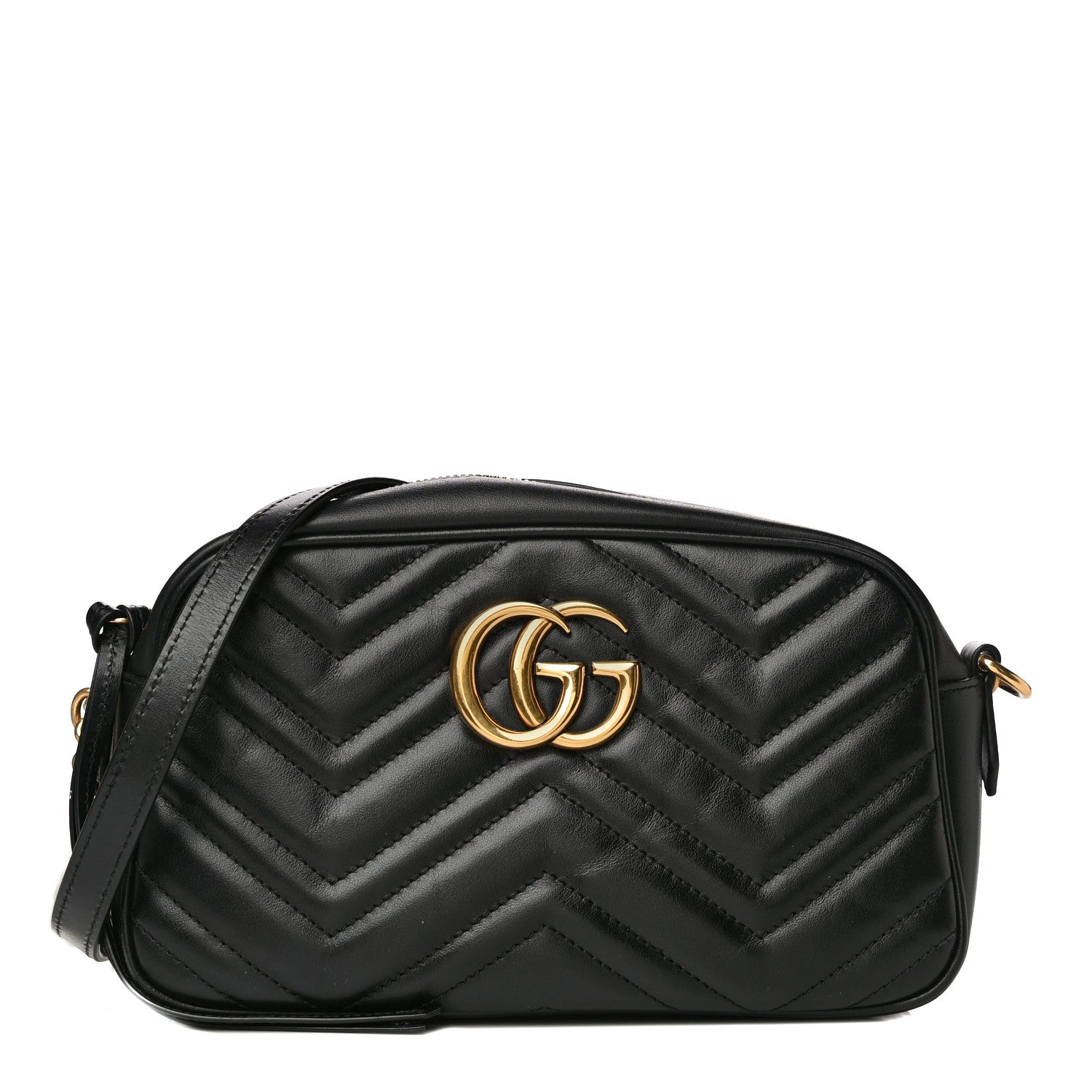 Gucci Calfskin Matelasse Small GG Marmont Chain Shoulder Bag Black 1 of 11