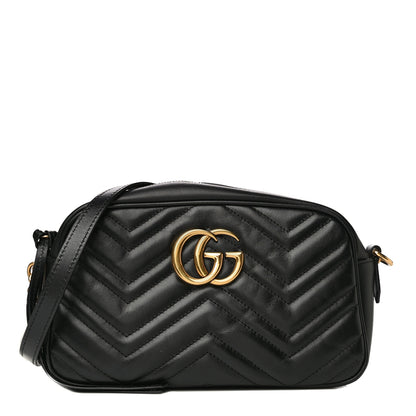 Gucci Calfskin Matelasse Small GG Marmont Chain Shoulder Bag Black 1 of 11