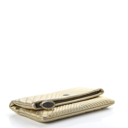 Chanel Metallic Calfskin Chevron Quilted CC Beauty Clutch Gold 4 of 10