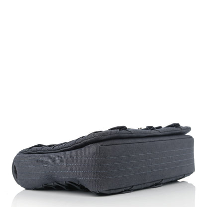 Chanel Denim Pleated Denim Turtle Flap Dark Blue 3 of 8