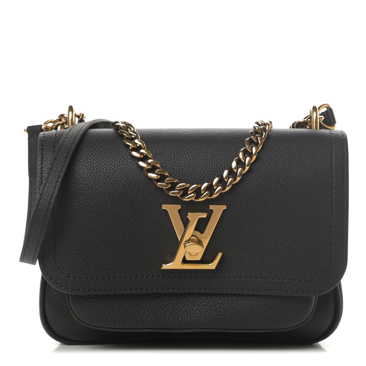 Grained Calfskin Lockme Chain Bag Black