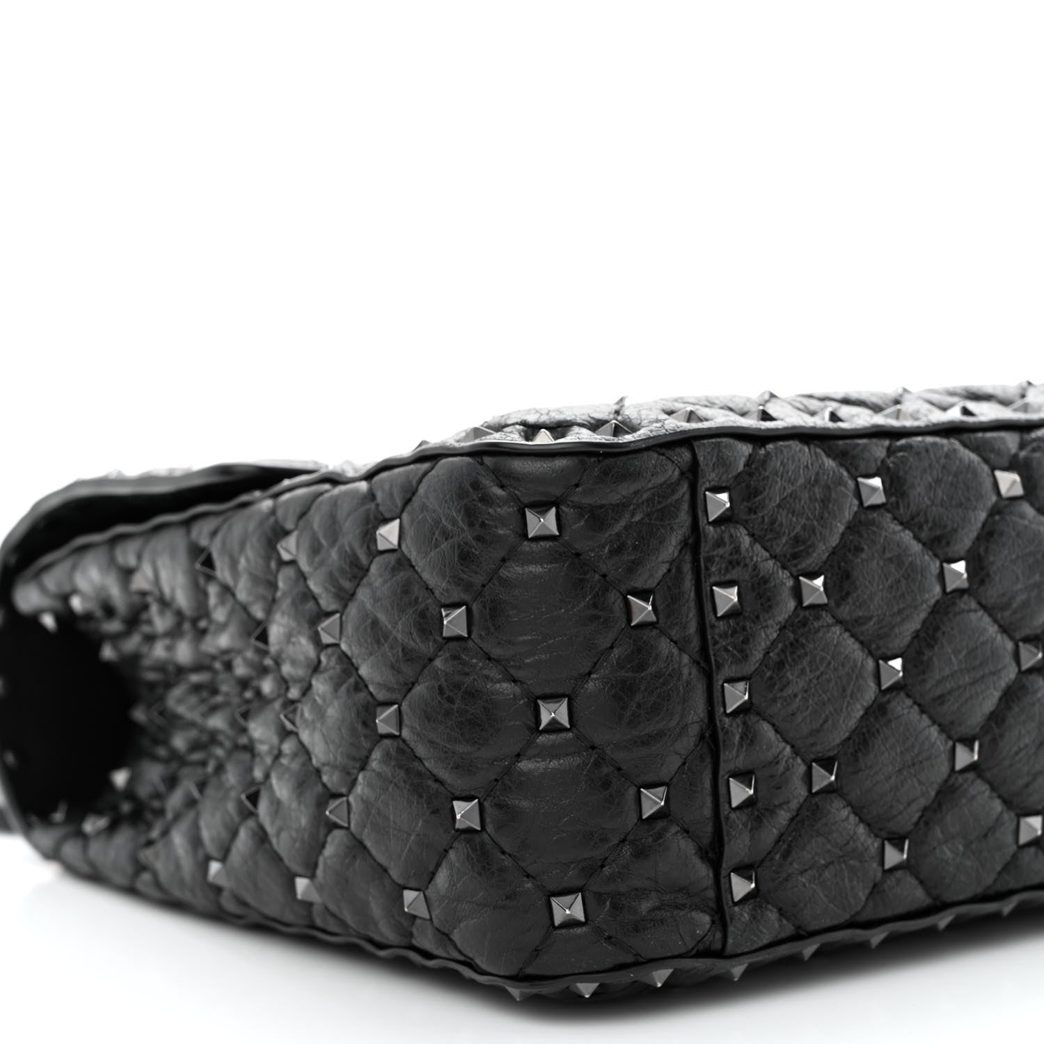 Valentino Garavani Craquele Nappa Large Rockstud Spike Shoulder Bag Black 12 of 13