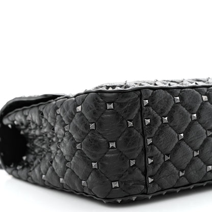 Valentino Garavani Craquele Nappa Large Rockstud Spike Shoulder Bag Black 12 of 13