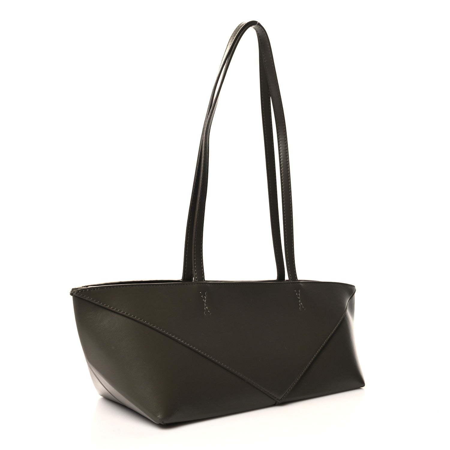 Loewe Shiny Calfskin Mini Cropped Puzzle Fold Tote Dark Khaki Green 3 of 10