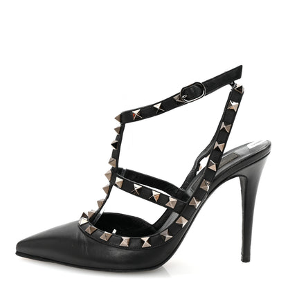 Valentino Garavani Calfskin Nappa Rockstud Ankle Strap 100mm Pumps 37 Black 1 of 8
