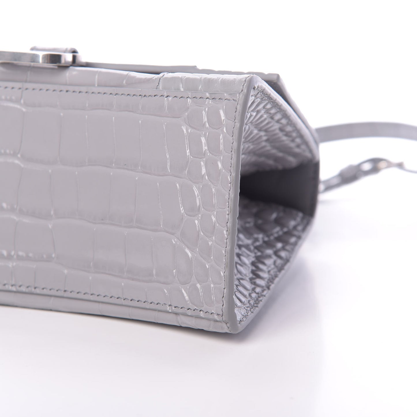 Shiny Calfskin Crocodile Embossed Small Hourglass Top Handle Bag Balenciaga Grey