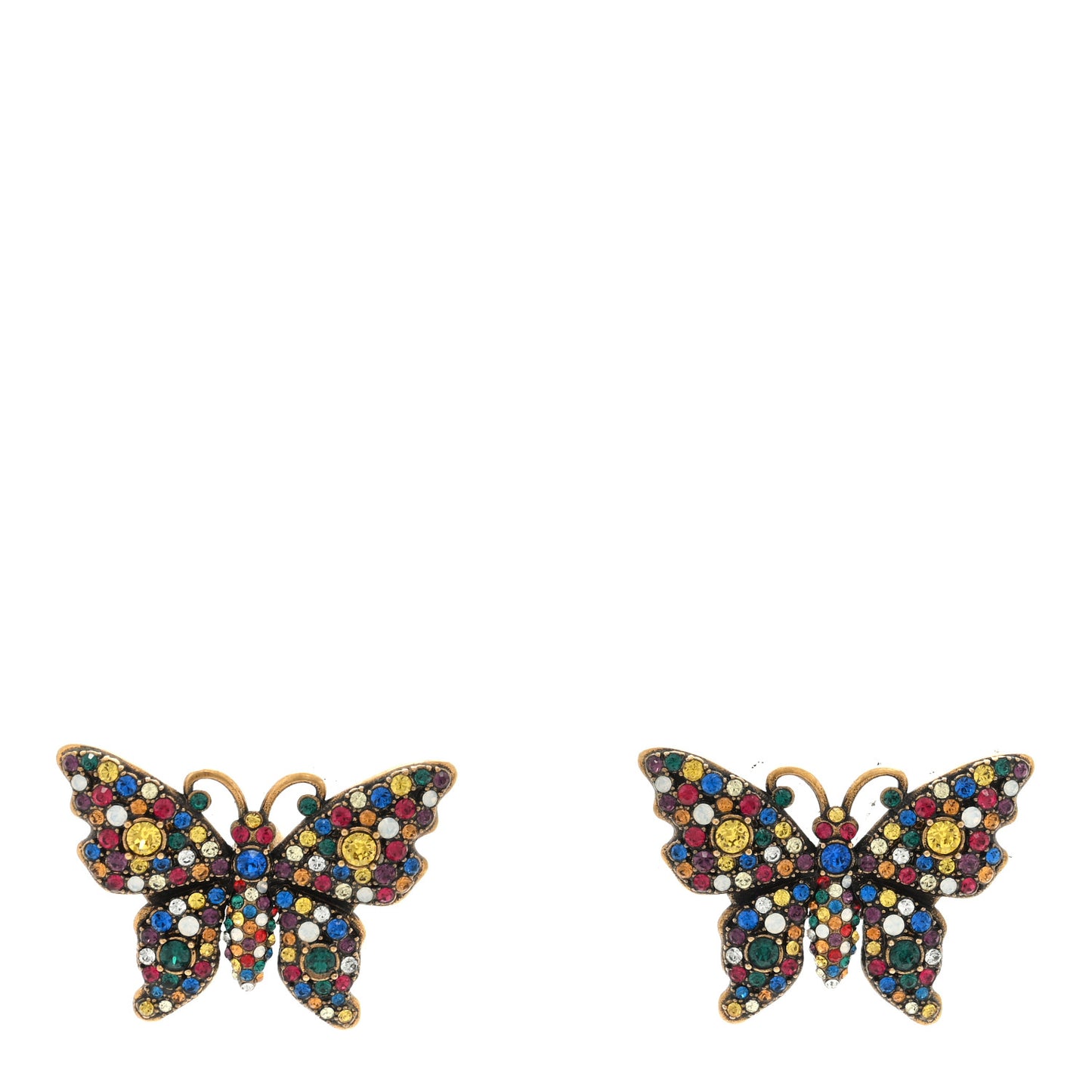 Metal Crystal Butterfly Stud Earrings Aged Gold Multicolor