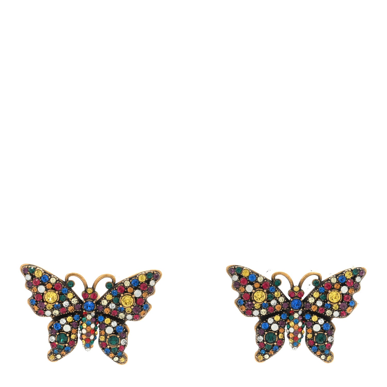 Gucci Metal Crystal Butterfly Stud Earrings Aged Gold Multicolor 1 of 4