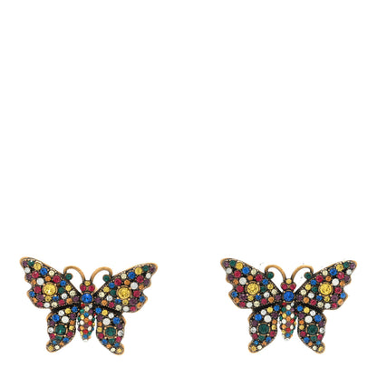 Gucci Metal Crystal Butterfly Stud Earrings Aged Gold Multicolor 1 of 4
