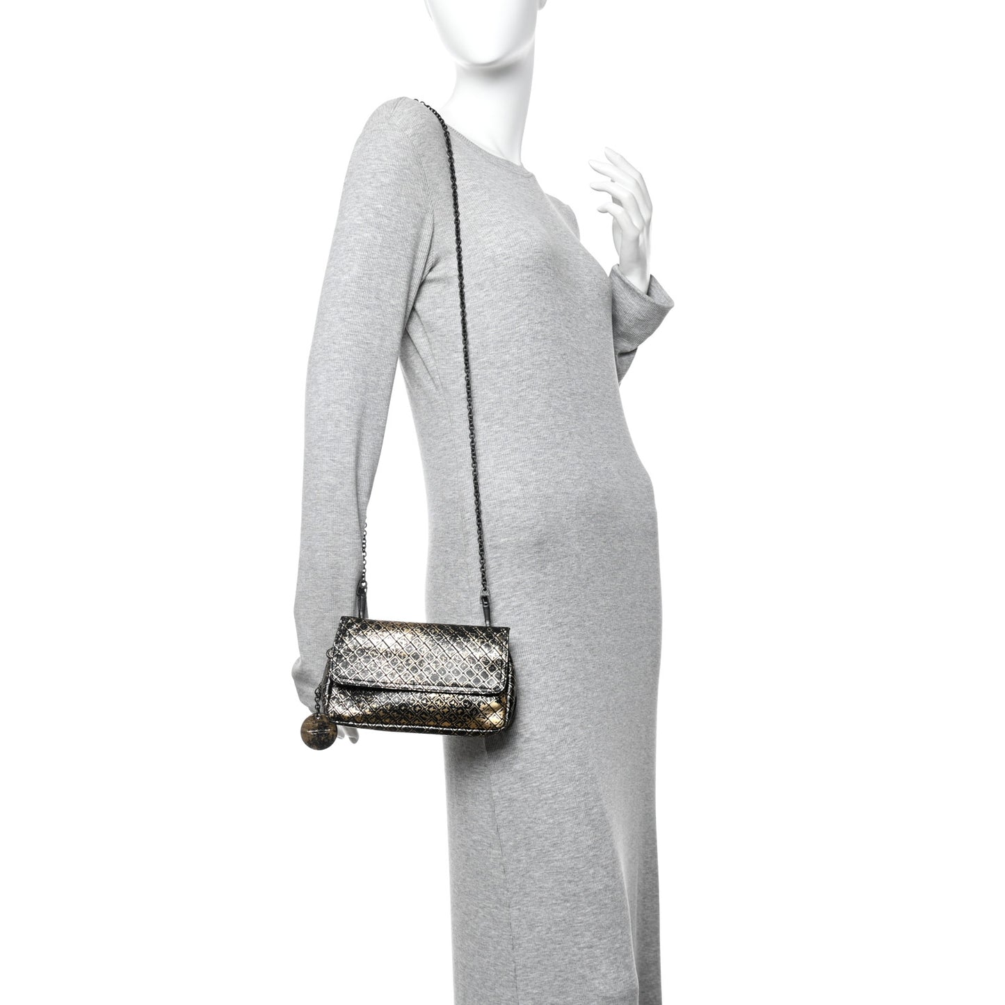 Calfskin Intrecciomirage Embossed Butterfly Chain Crossbody Black Gold
