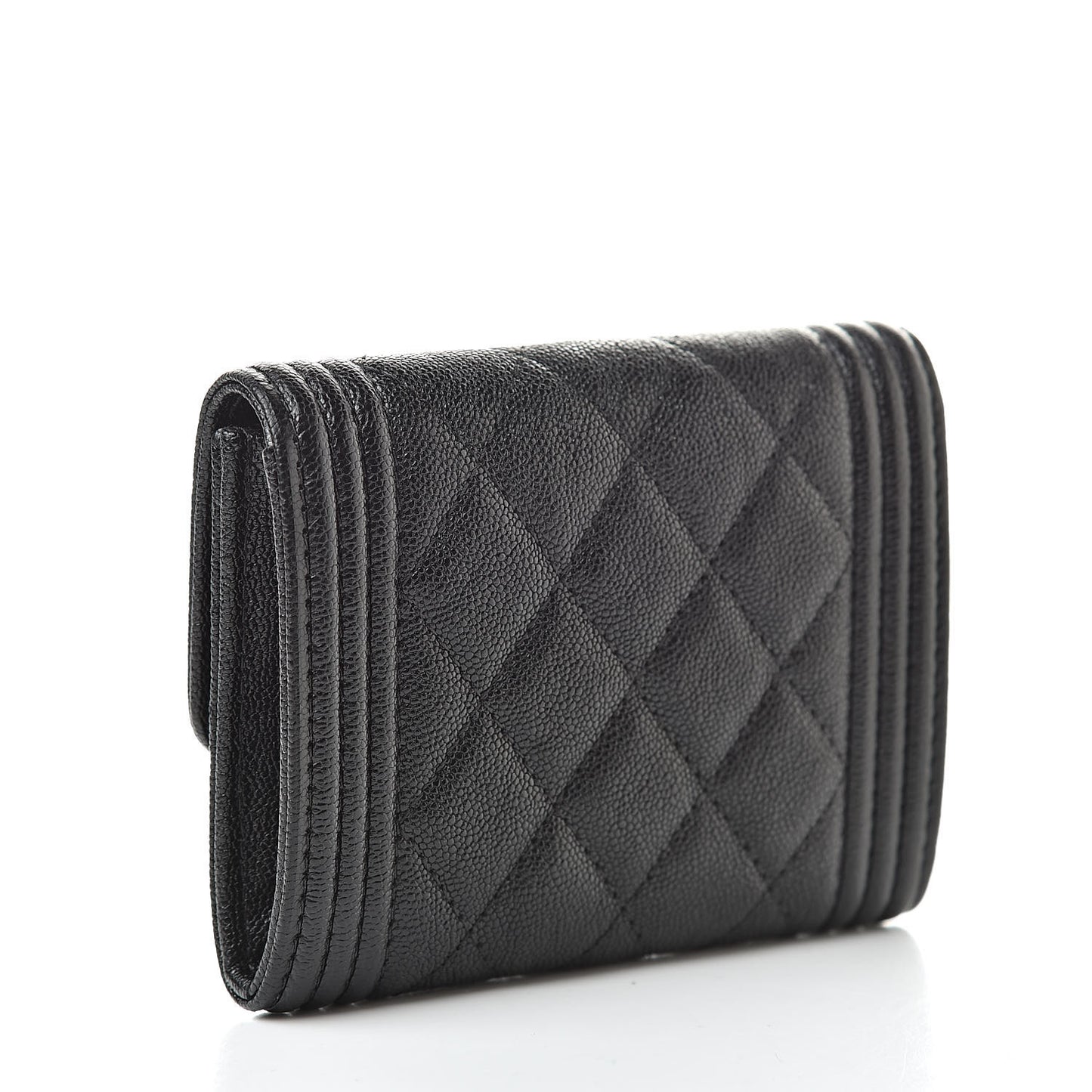 Caviar Quilted Boy Flap Card Holder Black