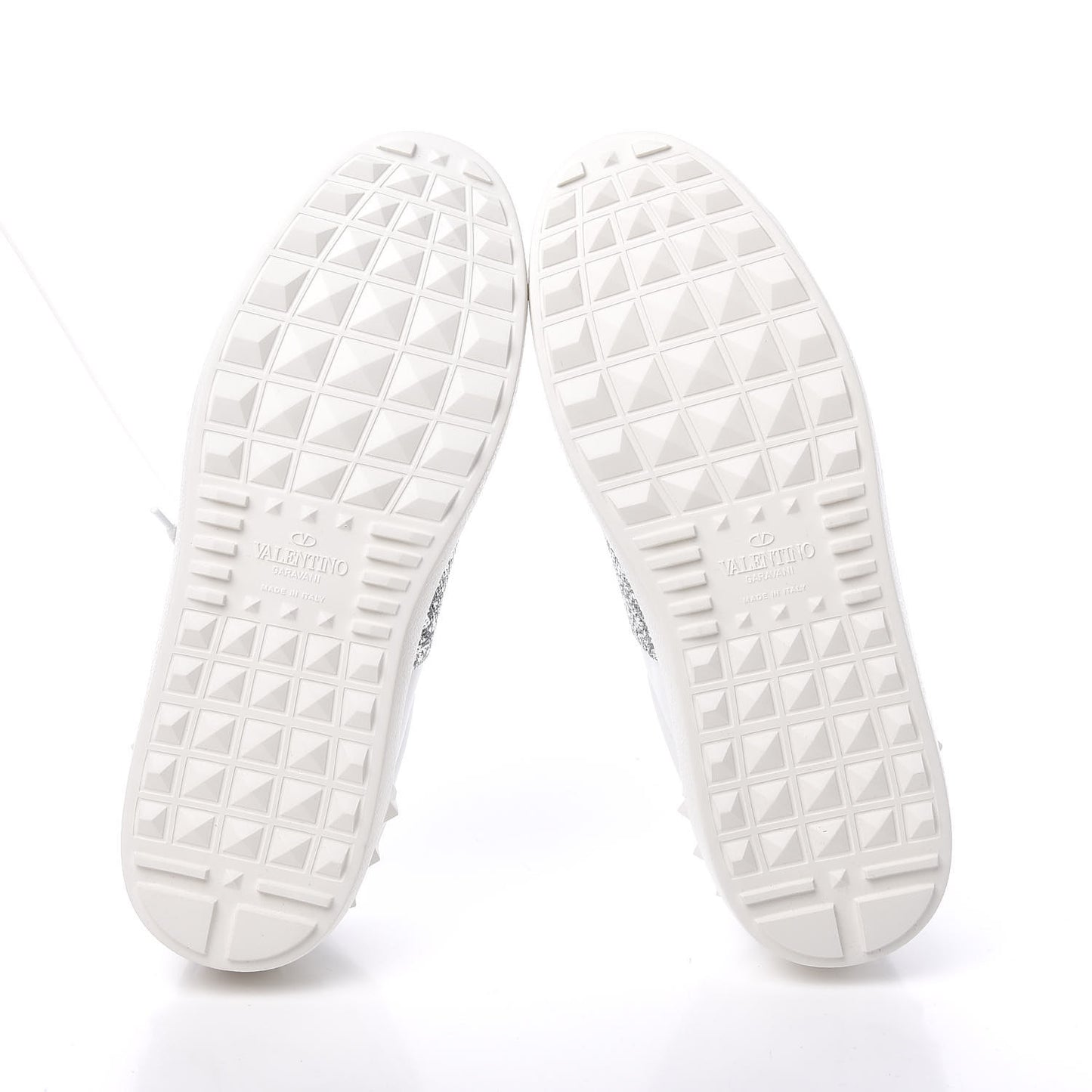 Calfskin Glitter Rockstud Open Sneakers 37.5 White Silver