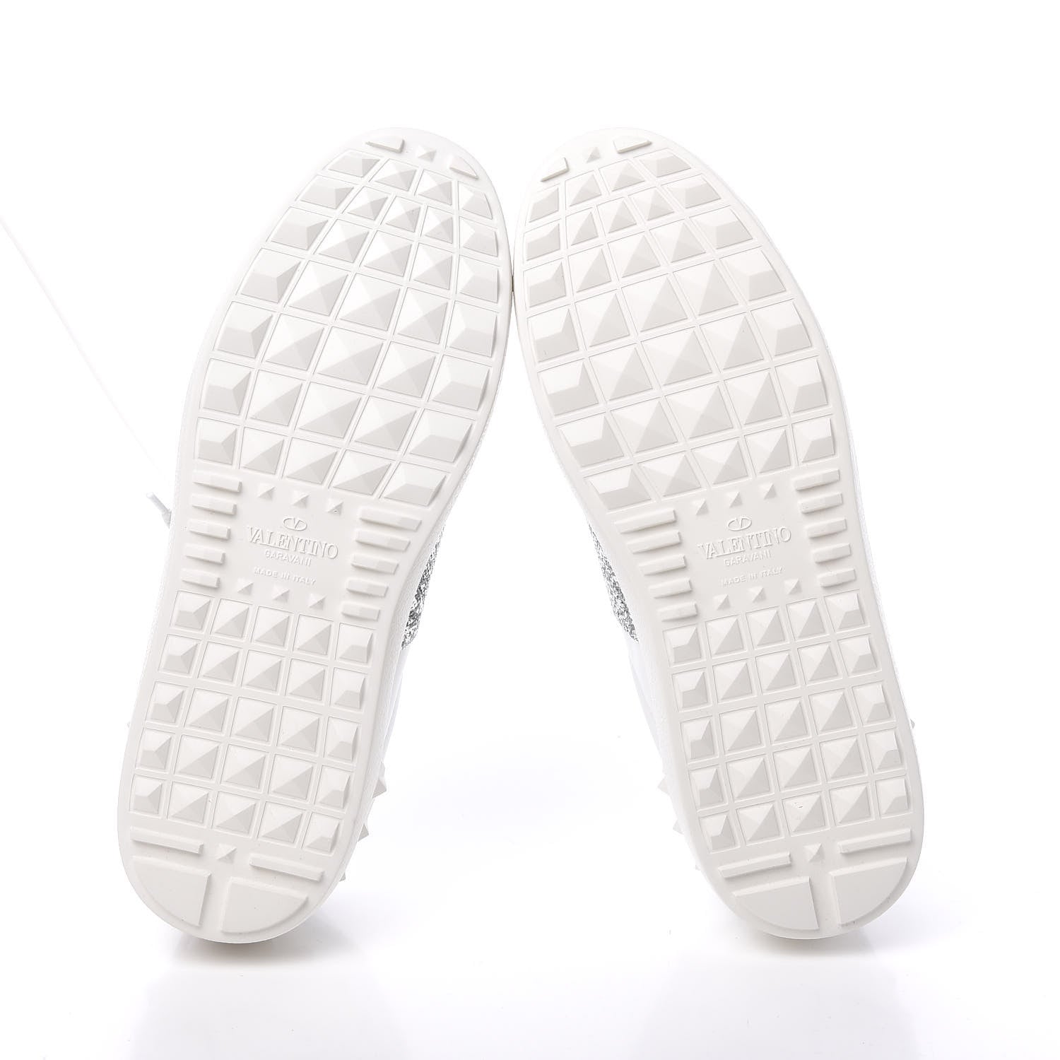 Valentino Garavani Calfskin Glitter Rockstud Open Sneakers 37.5 White Silver 5 of 9