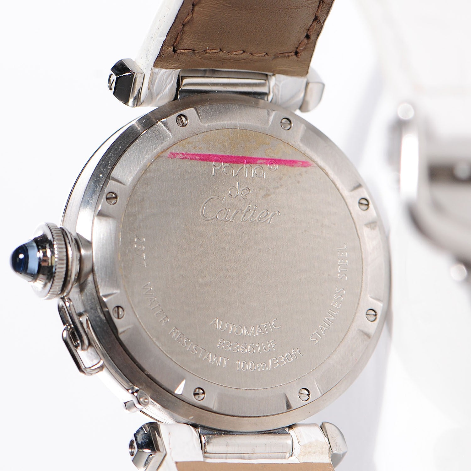Cartier Stainless Steel Alligator Mother of Pearl 35mm Pasha C Automatic Watch 3 of 8