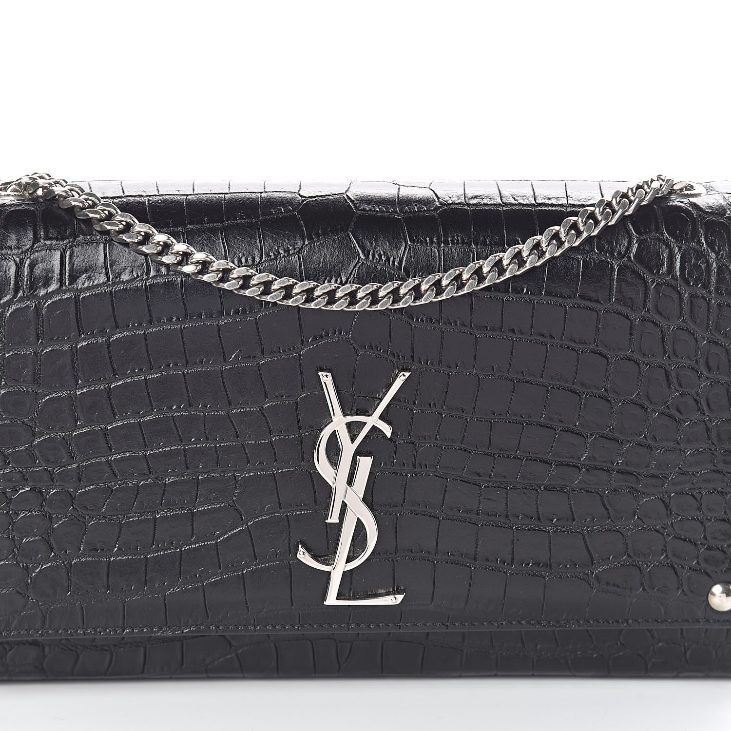 Saint Laurent Calfskin Crocodile Embossed Medium Classic Monogram Kate Satchel Black 7 of 9