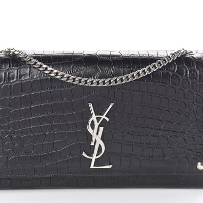 Saint Laurent Calfskin Crocodile Embossed Medium Classic Monogram Kate Satchel Black 7 of 9