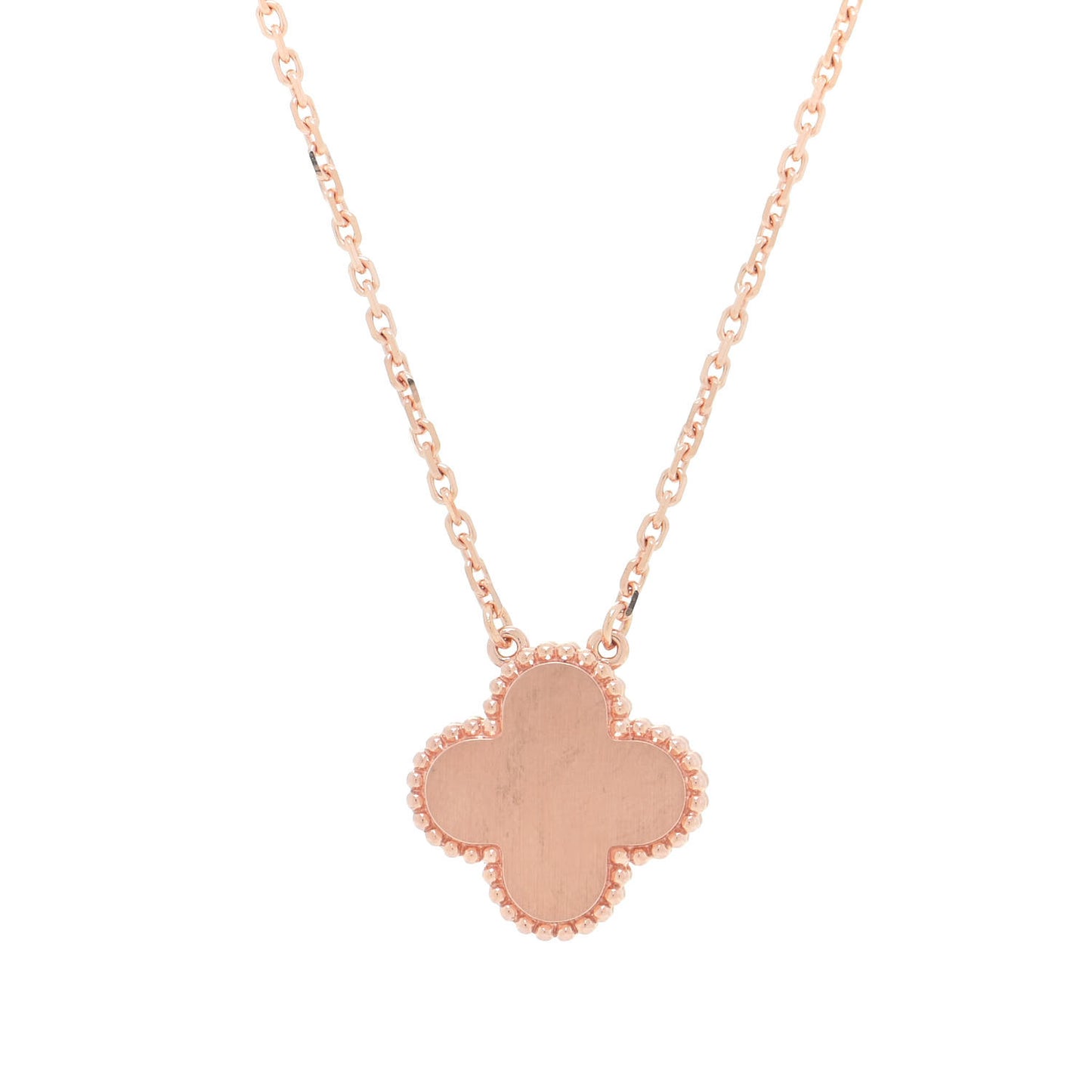 18K Rose Gold Diamond Rhodonite Vintage Alhambra Pendant Necklace