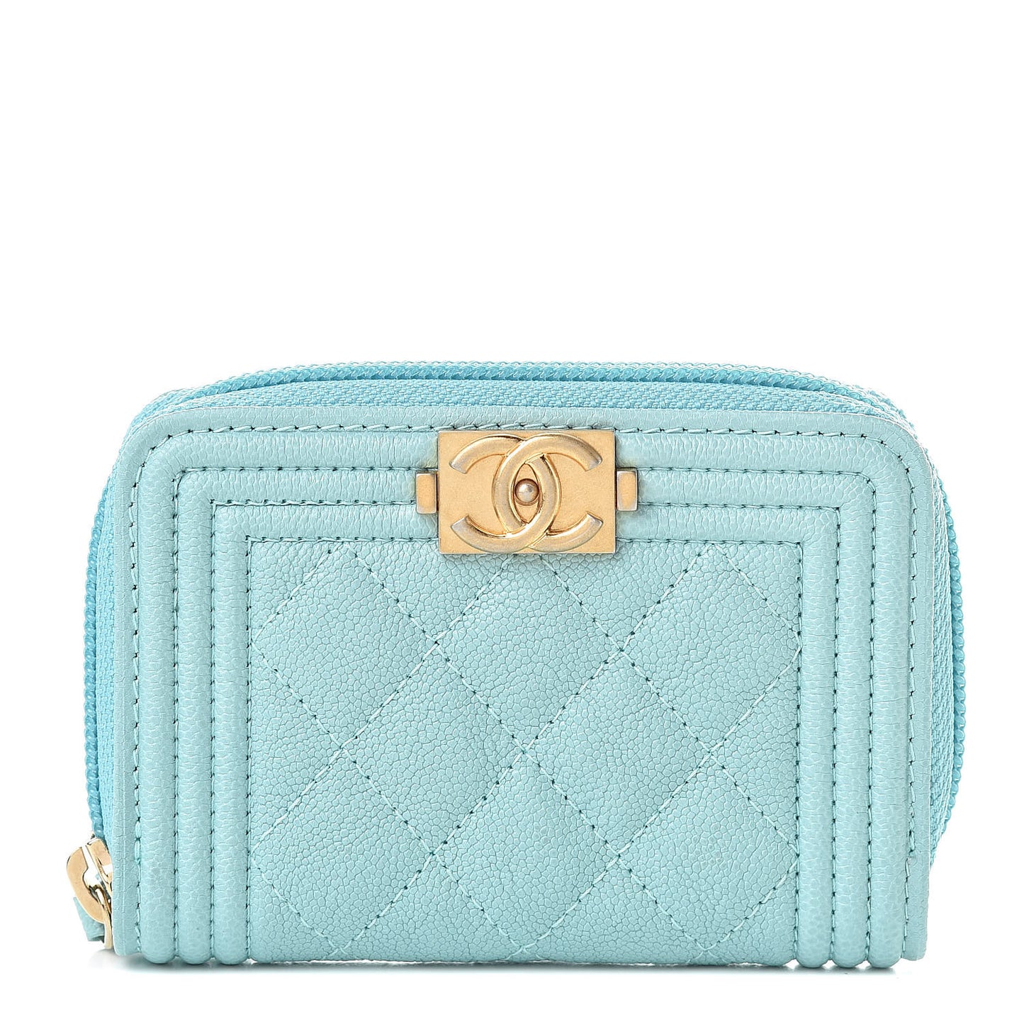 Caviar Quilted Boy Zip Around Coin Purse Wallet Light Blue