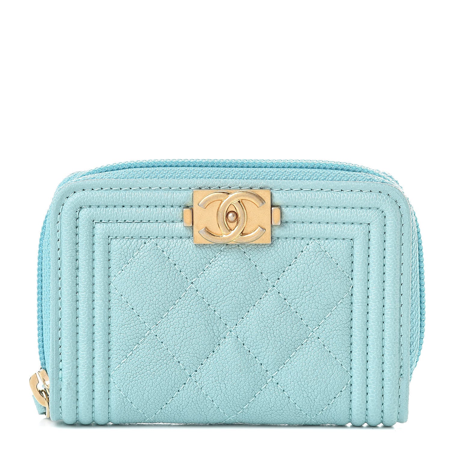 Chanel Caviar Quilted Boy Zip Around Coin Purse Wallet Light Blue 1 of 9